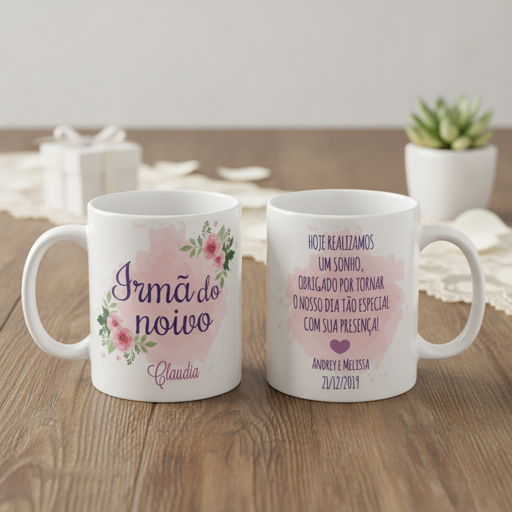 Caneca Casamento Lembrança Familia Irmã do Noivo com Nomes - Casamento (Convidados)