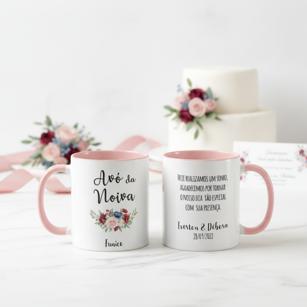 Caneca Casamento Marsala Lembrança Familia Avó da Noiva - Casamento (Avó/Noiva)