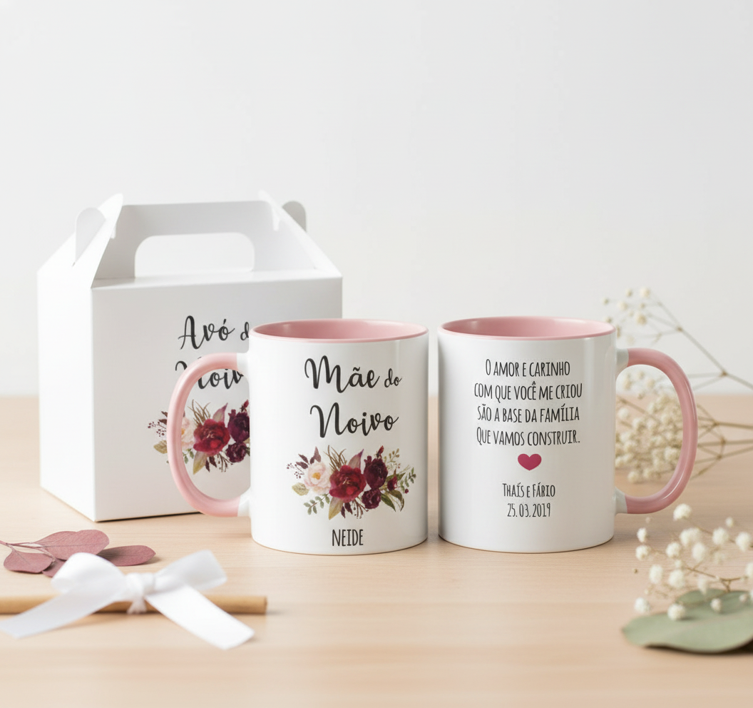 Caneca Casamento para Mãe do Noivo Ramos de Flores Marsala - Casamento (Noivo)