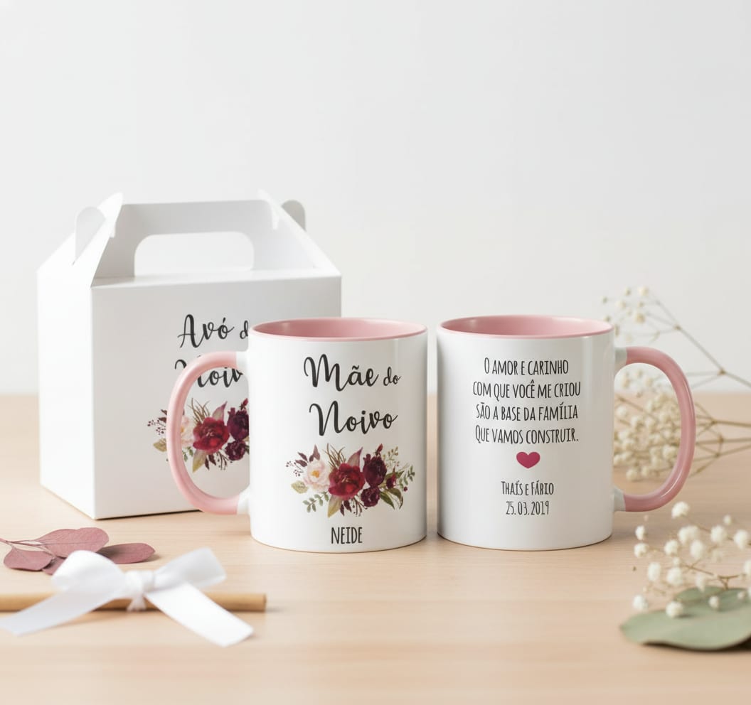 Caneca Casamento para Mãe do Noivo Ramos de Flores Marsala - Casamento (Noivo)