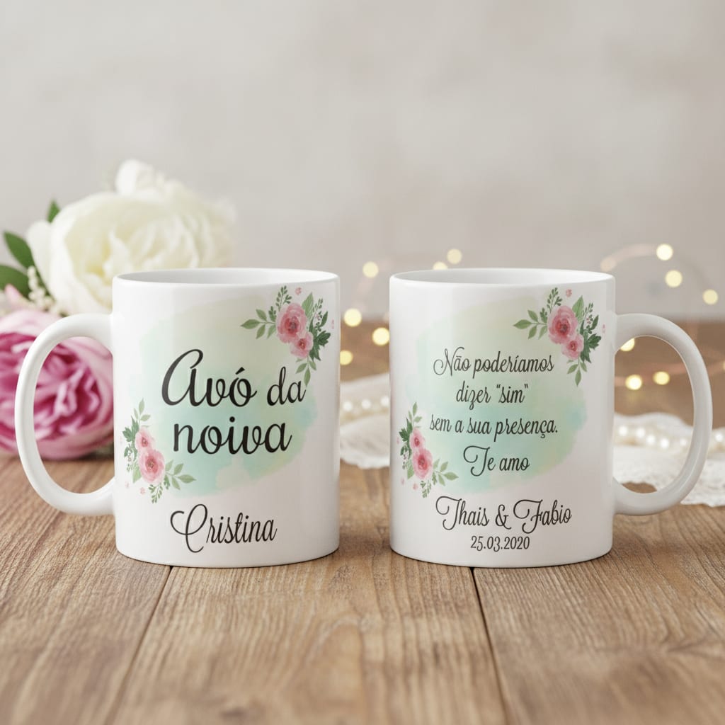 Caneca Casamento Verde Presente Familia Avó da Noiva - Casamento (Noiva/Avó)