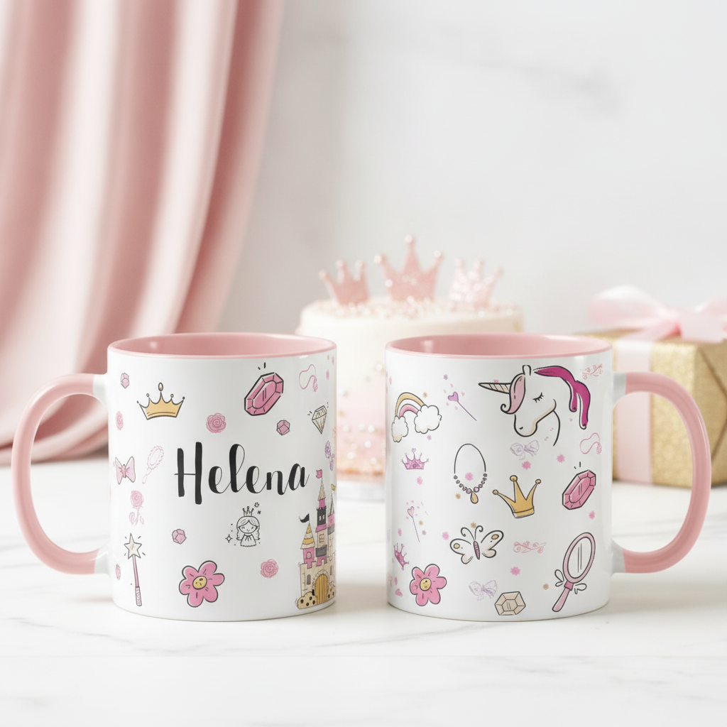 Caneca Cerâmica Infantil Personalizada com Nome Princesas - Outros (Princesas)