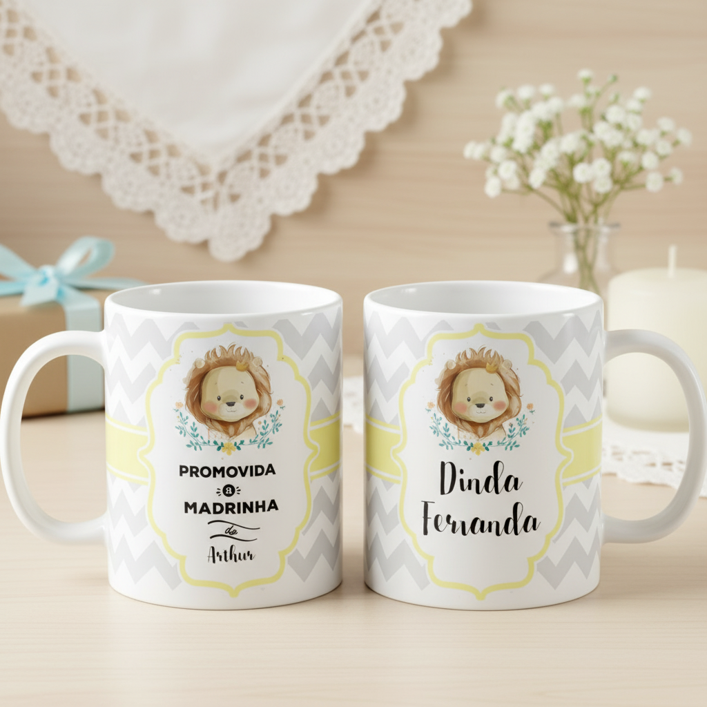 Caneca Convite Criativo Madrinha Dinda de Batizado - Batizado (Madrinha)