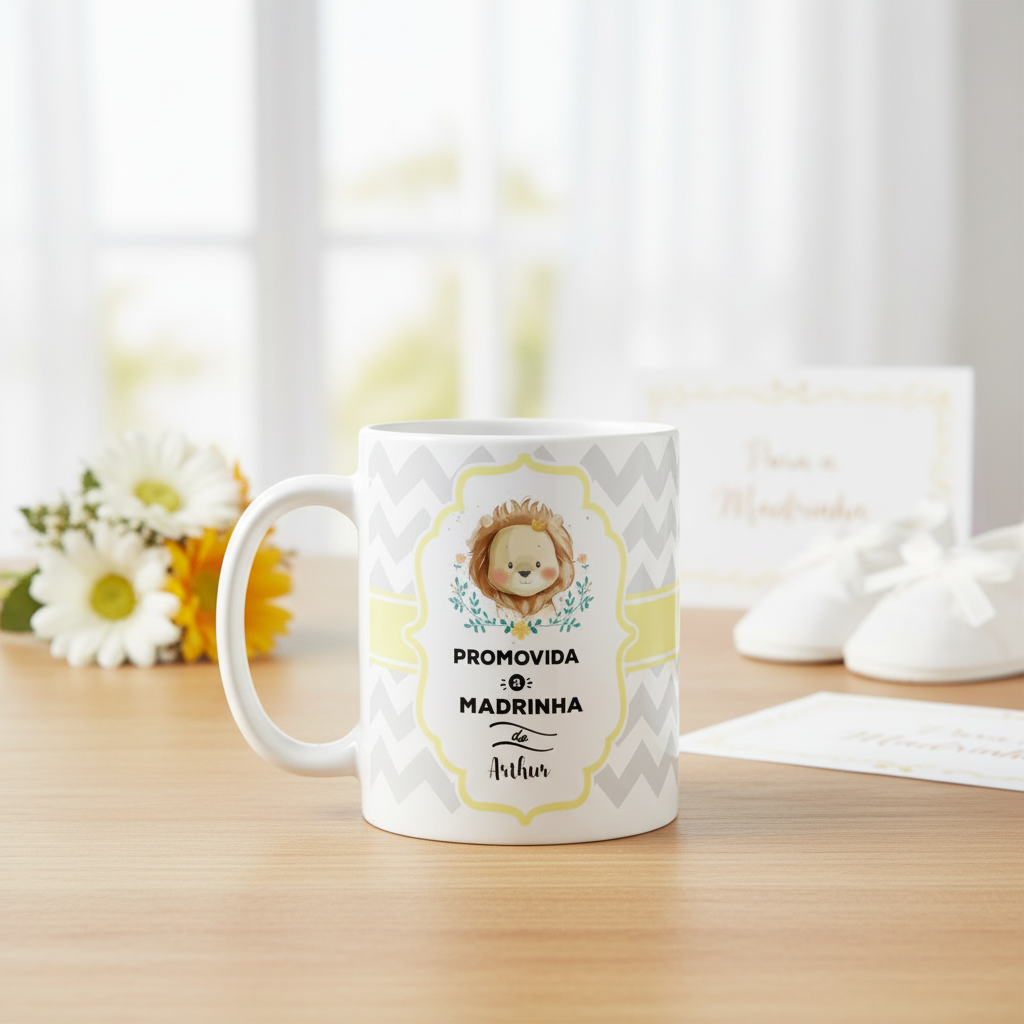 Caneca Convite Criativo Madrinha Dinda de Batizado