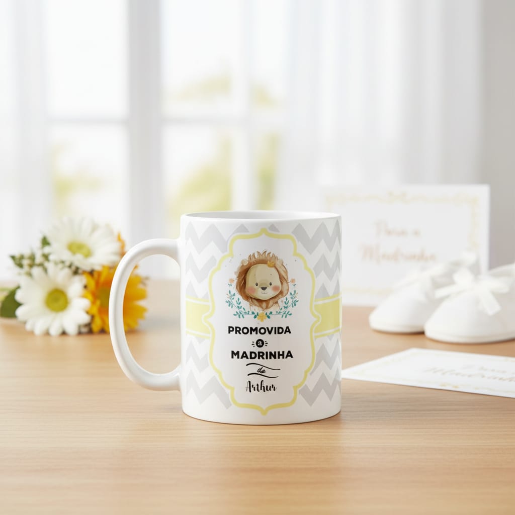 Caneca Convite Criativo Madrinha Dinda de Batizado