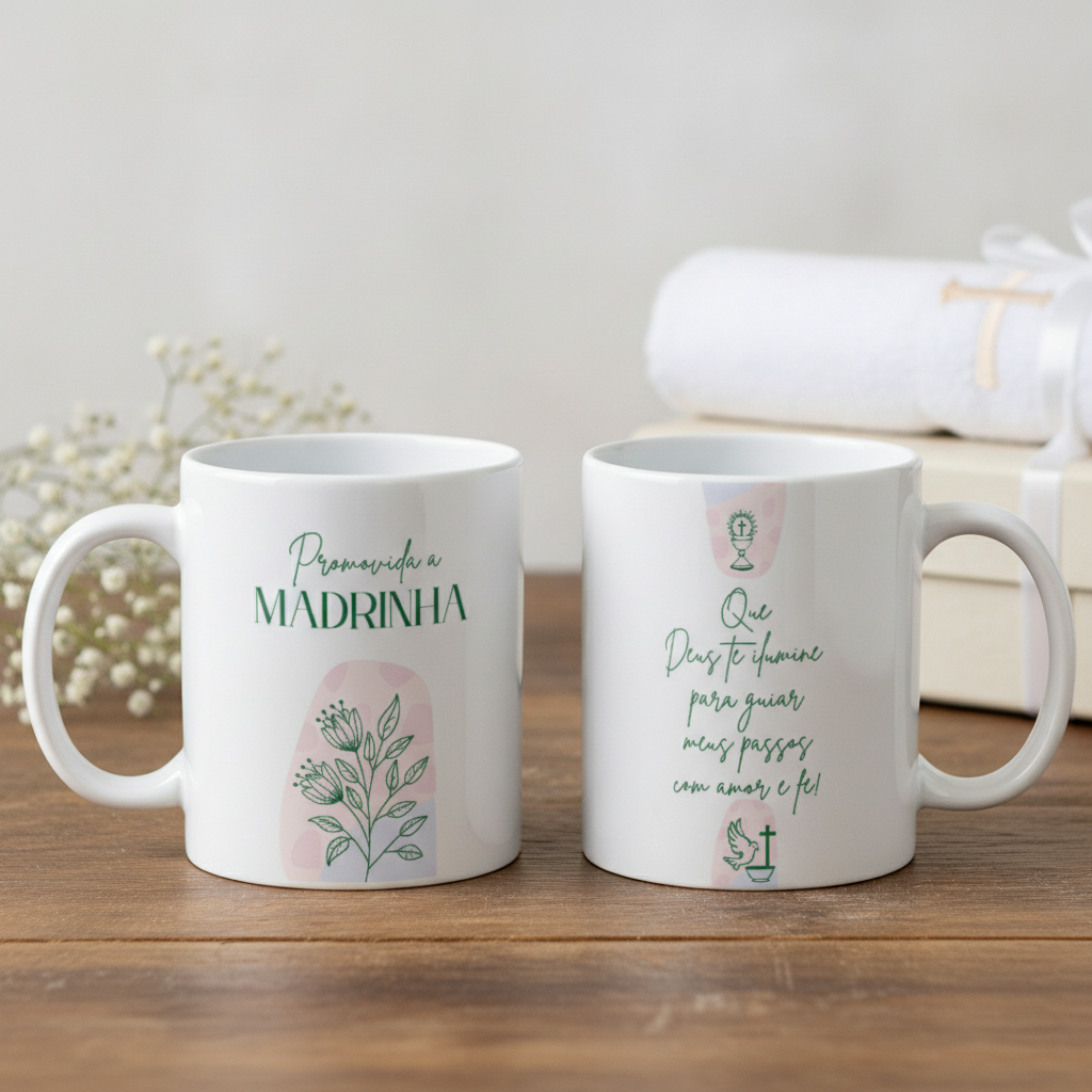 Caneca Convite Madrinha de Batismo Dinda - Batizado (Madrinha)