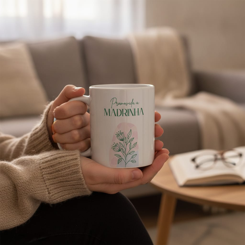 Caneca Convite Madrinha de Batismo Dinda