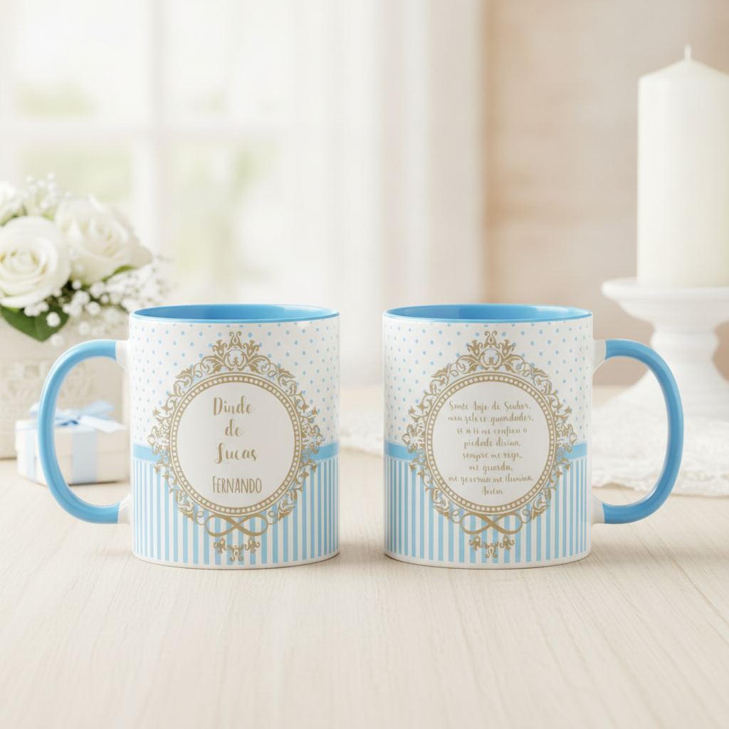 Caneca Convite Padrinho Presente Batizado Crisma Azul - Batizado (Padrinho)