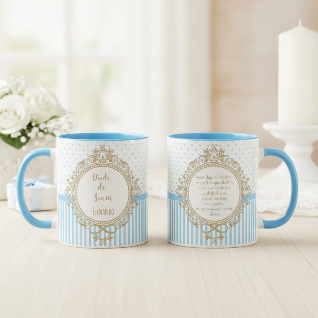 Caneca Convite Padrinho Presente Batizado Crisma Azul - Batizado (Padrinho)