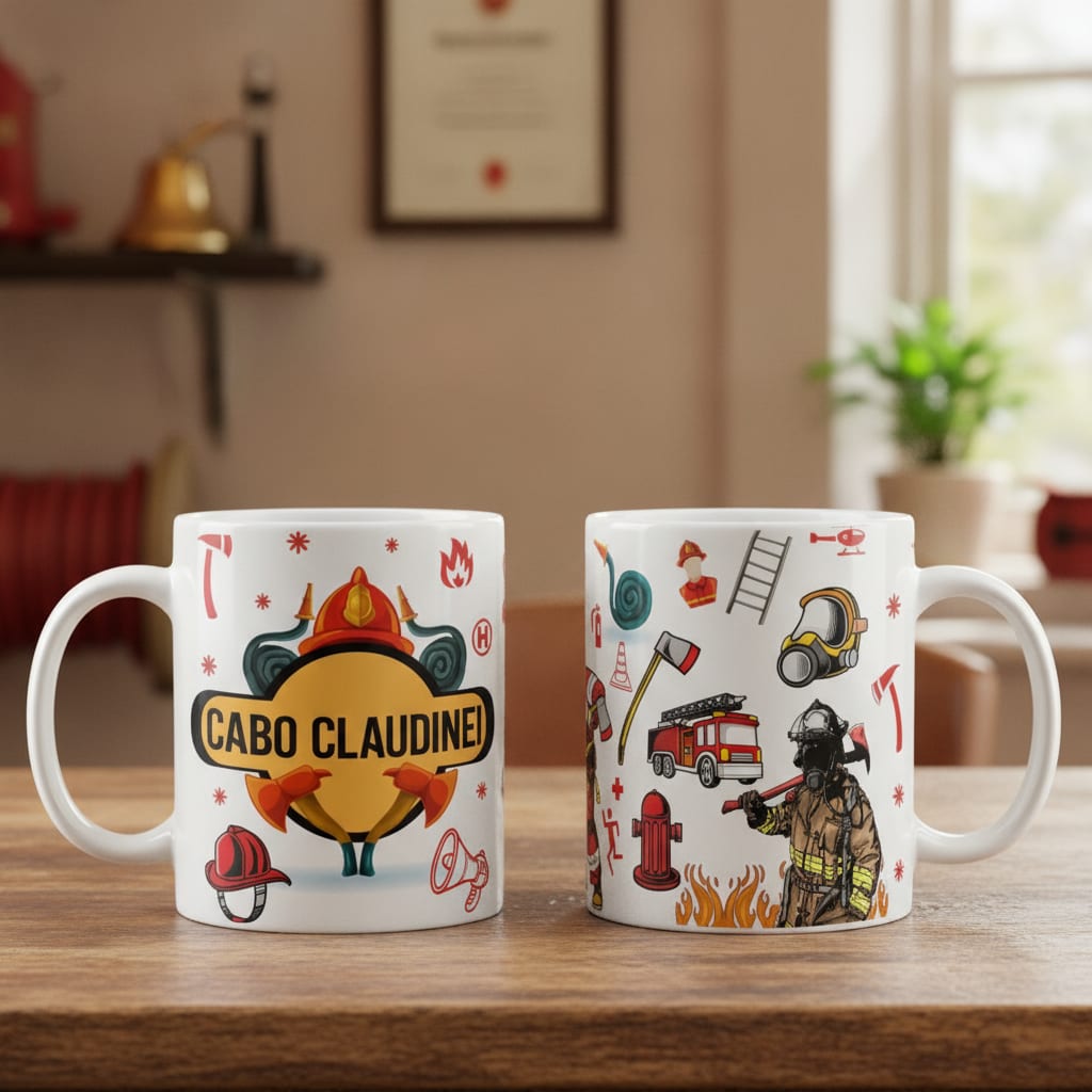 Caneca Criativa Corpo de Bombeiros Personalizada com o Nome - Profissões (Bombeiro)