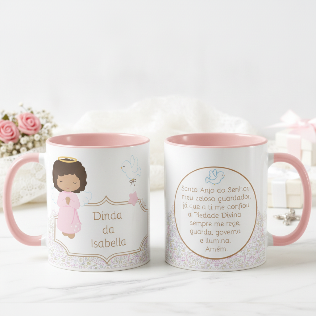Caneca Criativa Madrinha de Batismo Dinda com Oração do Anjo - Batizado (Madrinha)