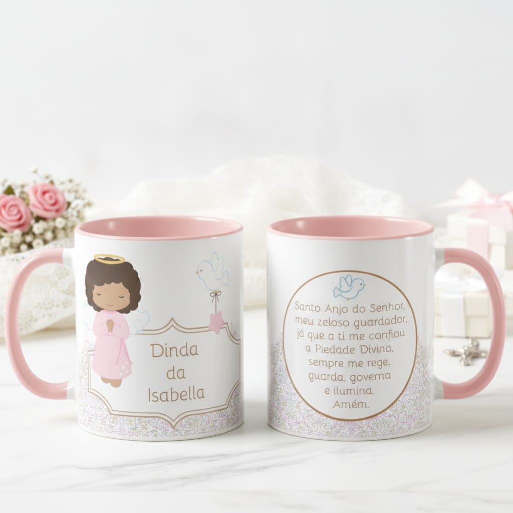 Caneca Criativa Madrinha de Batismo Dinda com Oração do Anjo - Batizado (Madrinha)