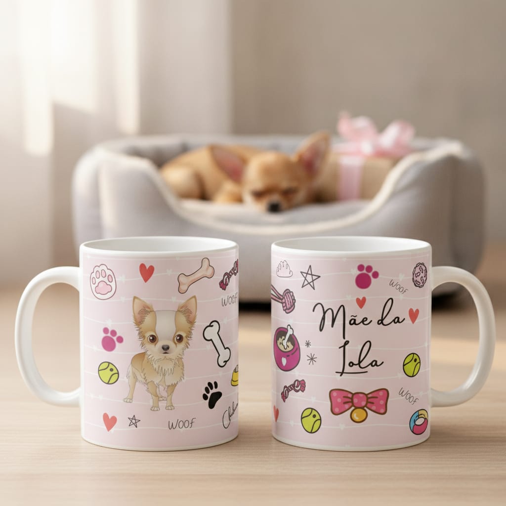Caneca Criativa Mãe de Pets Chihuahua Cachorro com Nome - Pet (Mãe)