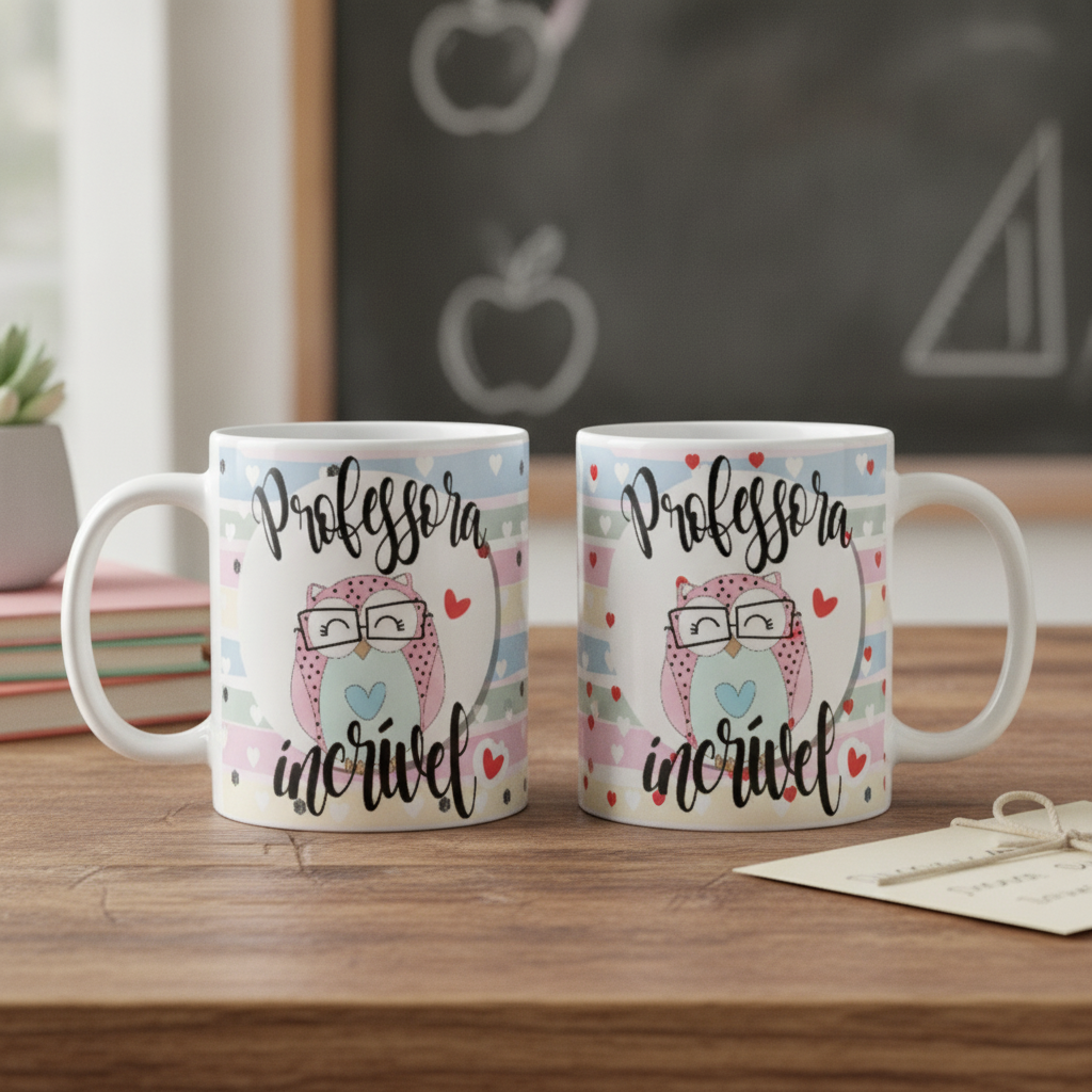 Caneca de Agradecimento Professora Incrível Coruja Lembrança - Dia dos Professores (Professor(a))