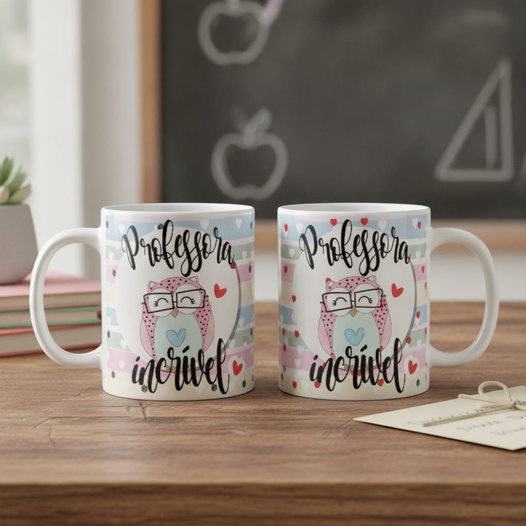 Caneca de Agradecimento Professora Incrível Coruja Lembrança - Dia dos Professores (Professor(a))
