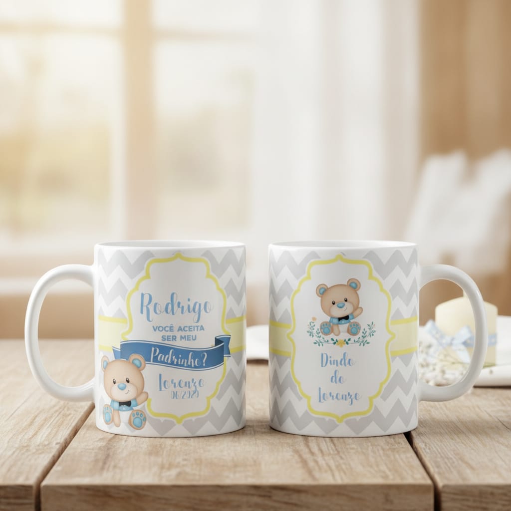 Caneca de Cerâmica Personalizada Padrinho Batizado Urso - Batizado (Padrinho)