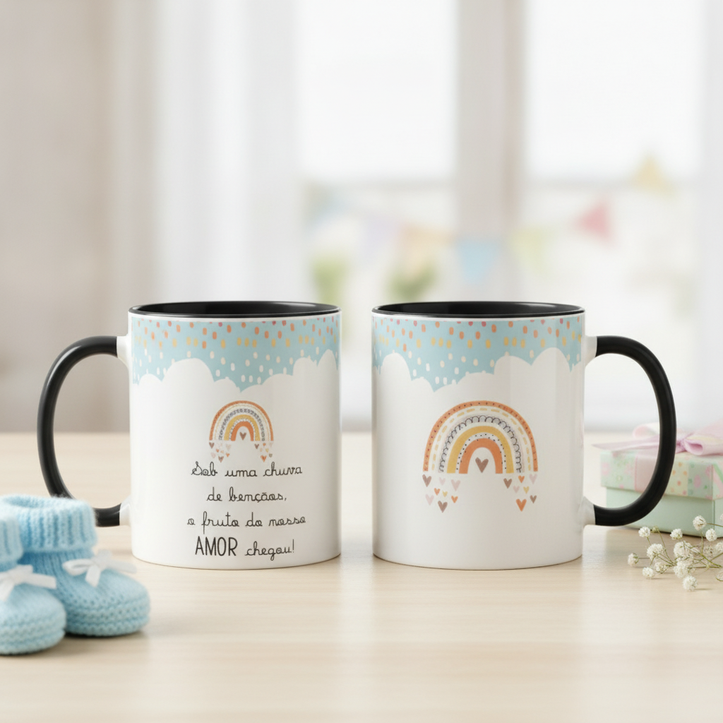Caneca Delicada Presente Criativo para Mamãe e Papai - Família (Babê arco íris)