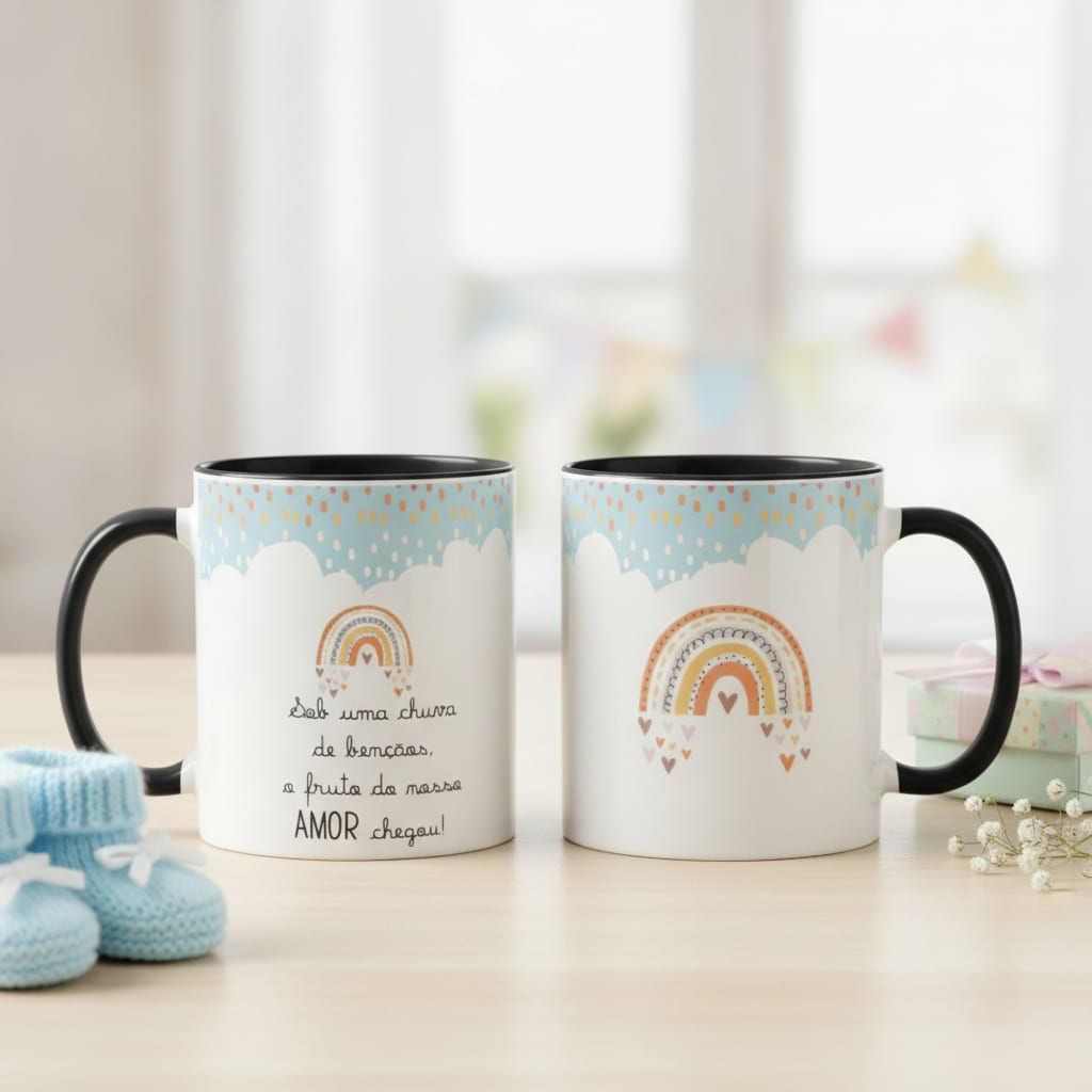 Caneca Delicada Presente Criativo para Mamãe e Papai - Família (Babê arco íris)