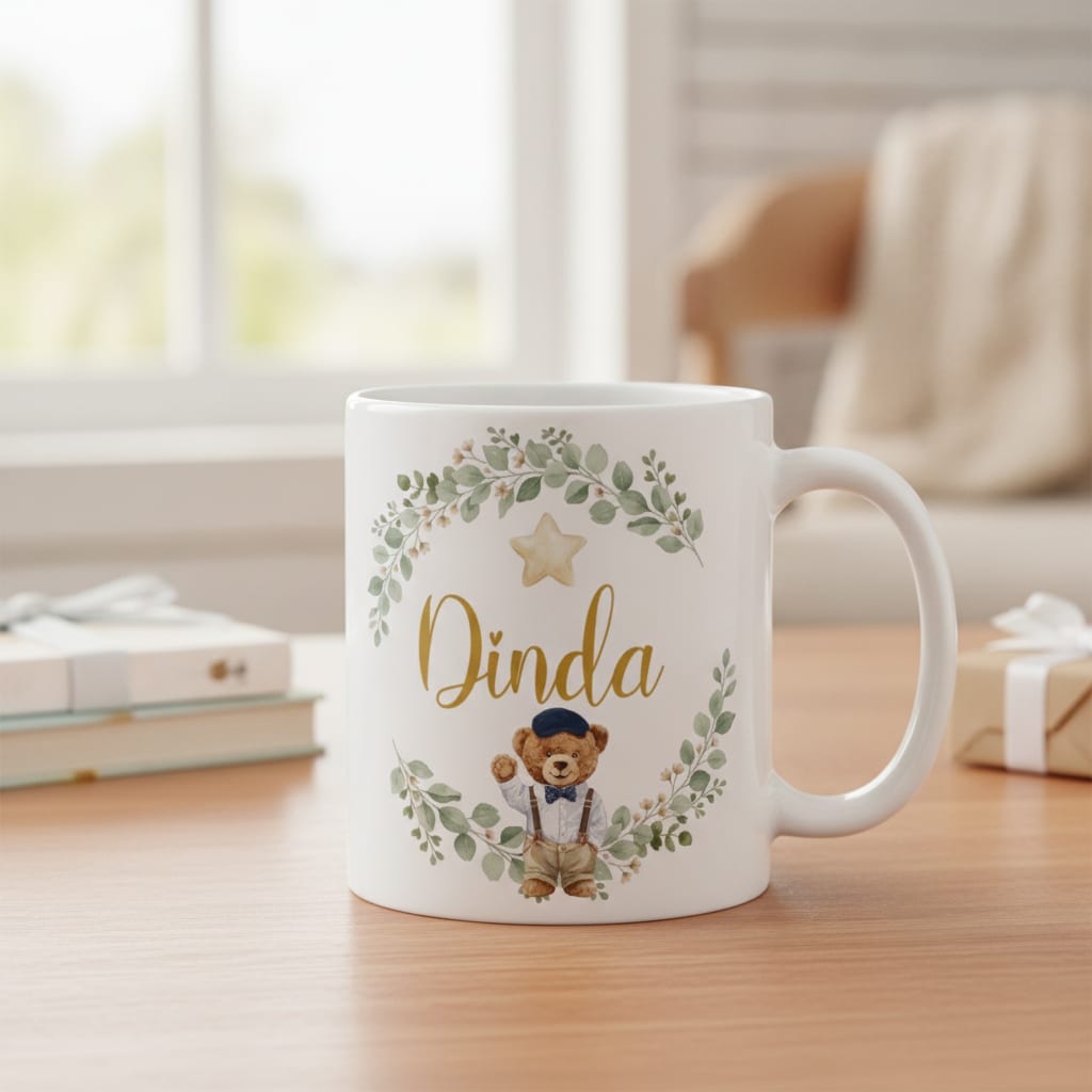 Caneca Dinda Urso Príncipe Pronta Entrega Presente Família - Família (DInda)