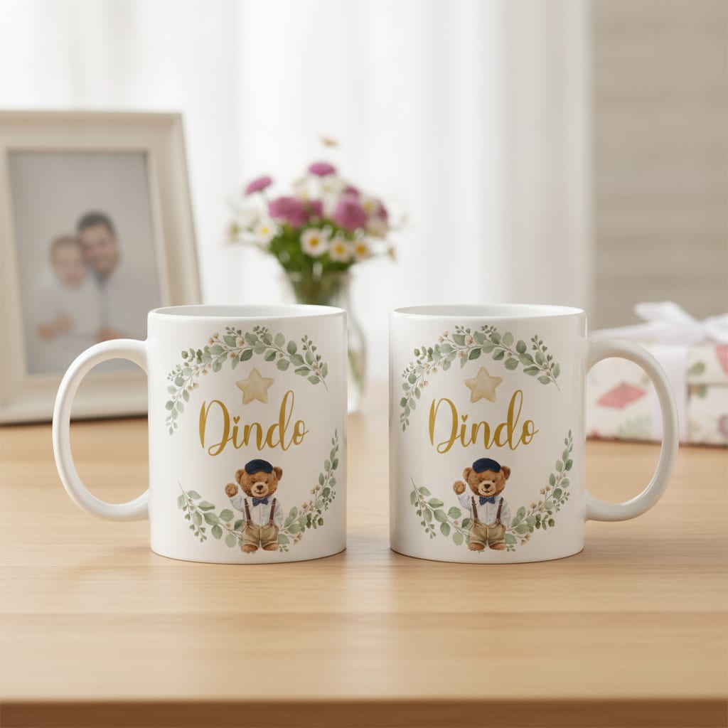 Caneca Dindo Urso Príncipe Presente Família Cerâmica - Família (Dindo)