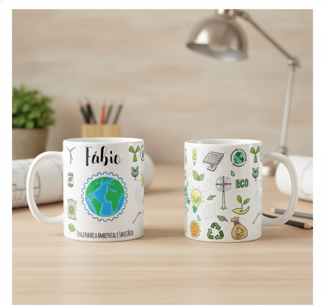 Caneca Divertida Engenharia Ambiental com Nome Personalizado - Profissões (Engenheiro(a))