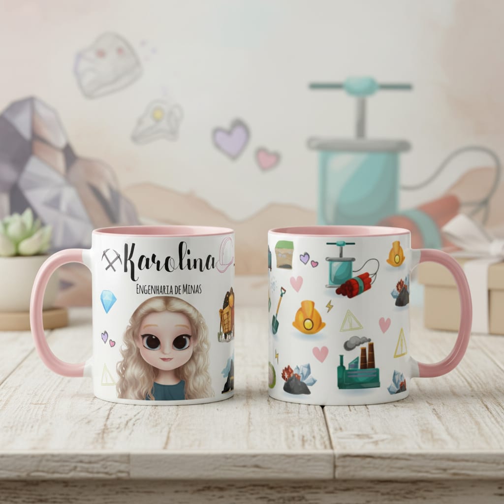 Caneca Engenharia de Minas Engenheira com Avatar e Nome - Profissões (Engenheiro(a))