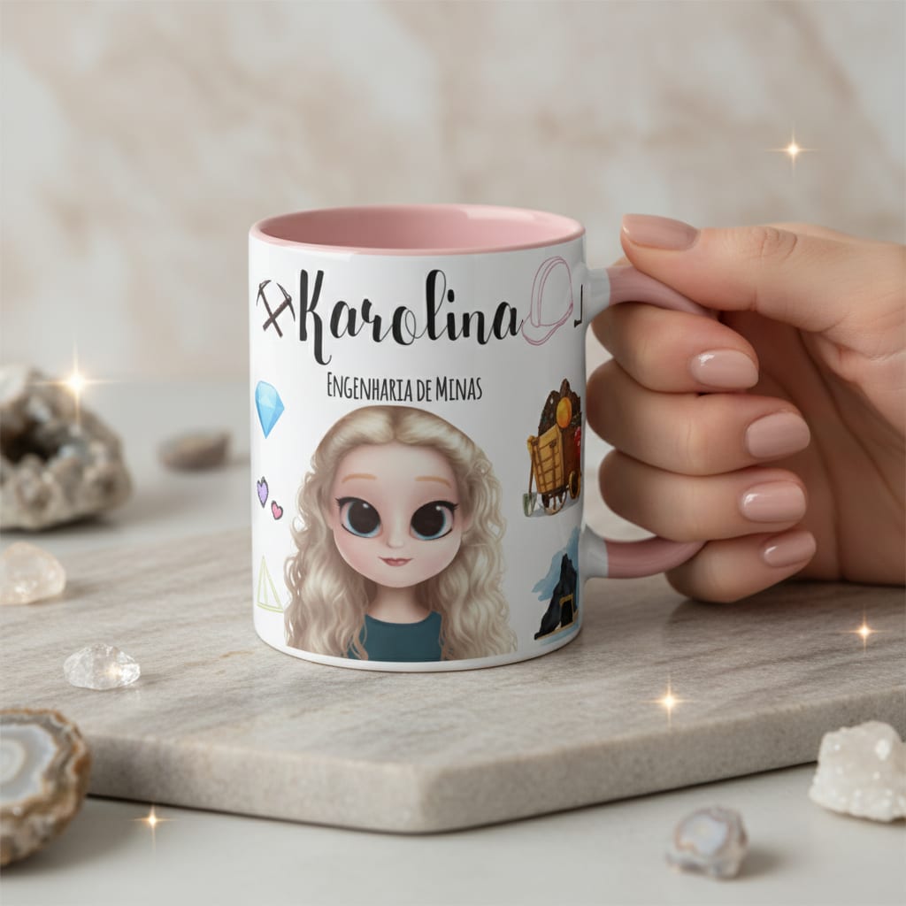 Caneca Engenharia de Minas Engenheira com Avatar e Nome