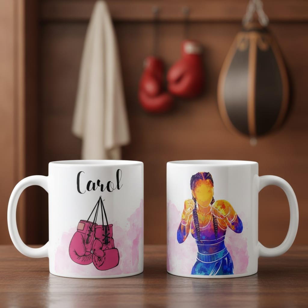 Caneca Esporte Boxe Feminina Presente Personalizada Com Nome - Profissões (Lutador(a))