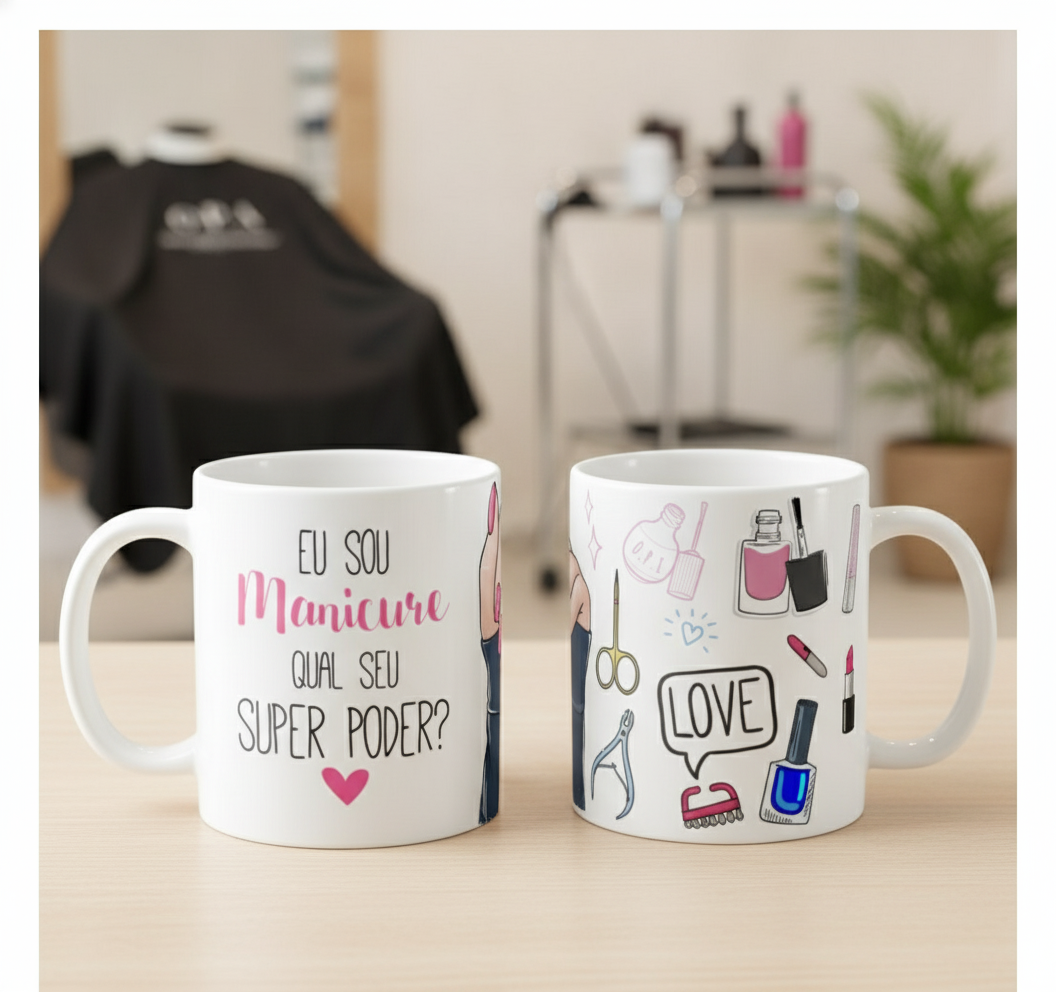 Caneca Eu Sou Manicure Qual Seu Super Poder - Profissões (Cabeleireiro(a))