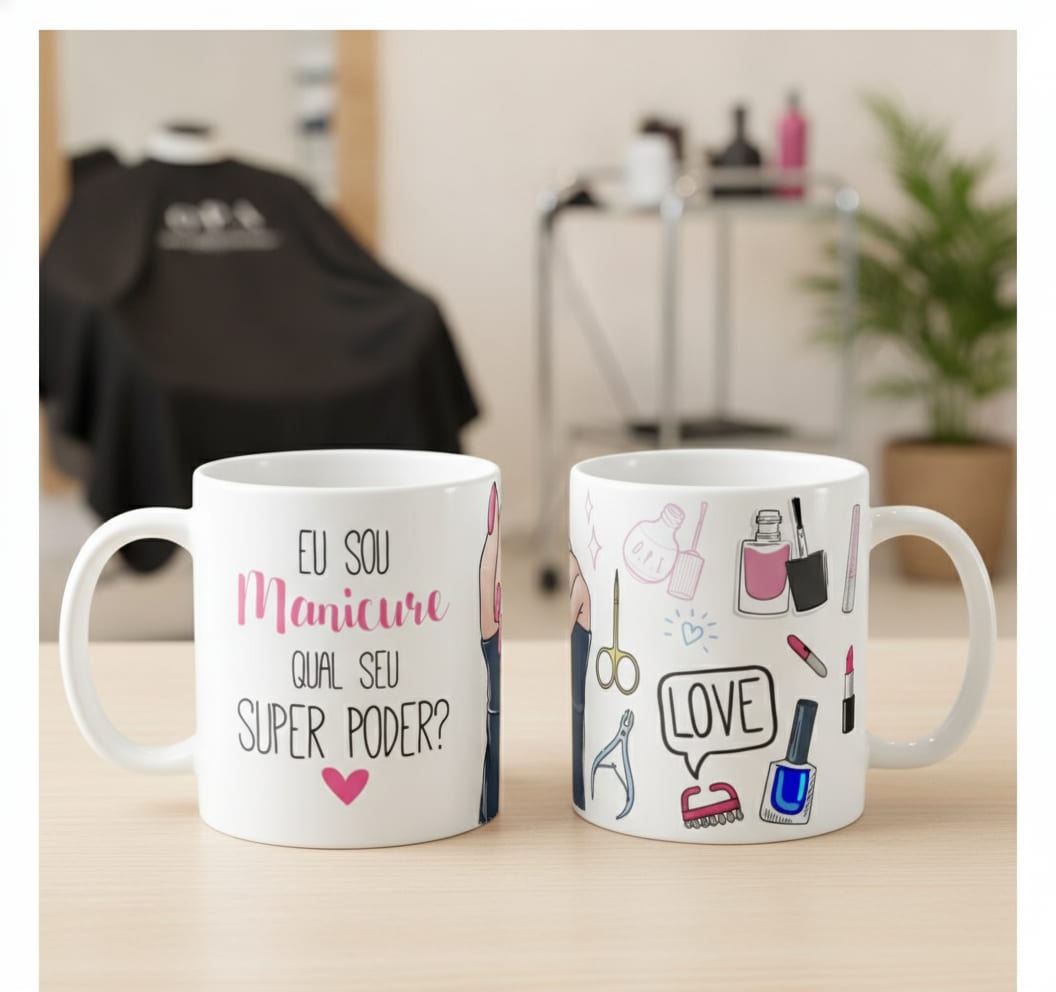 Caneca Eu Sou Manicure Qual Seu Super Poder - Profissões (Cabeleireiro(a))