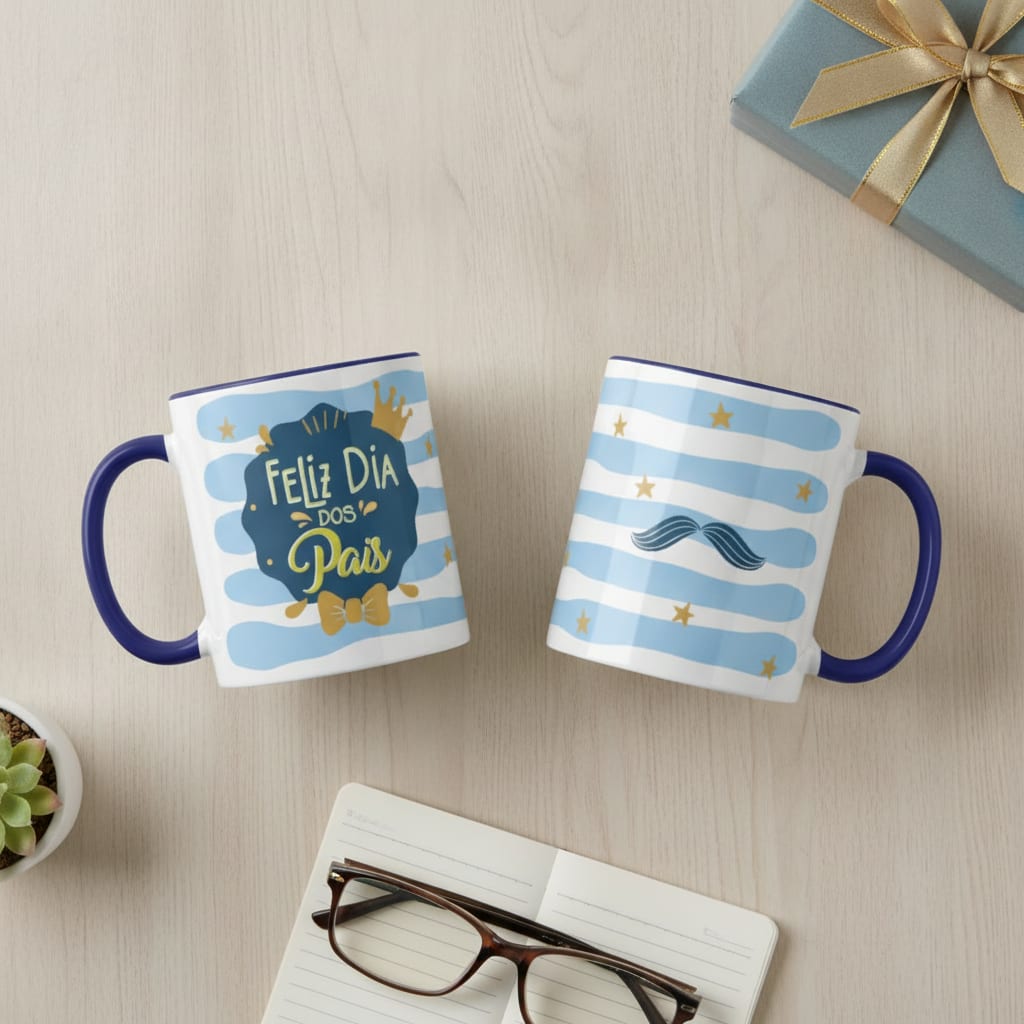 Caneca Feliz Dia dos Pais Presente Escola Empresa Família - Família (Pai)