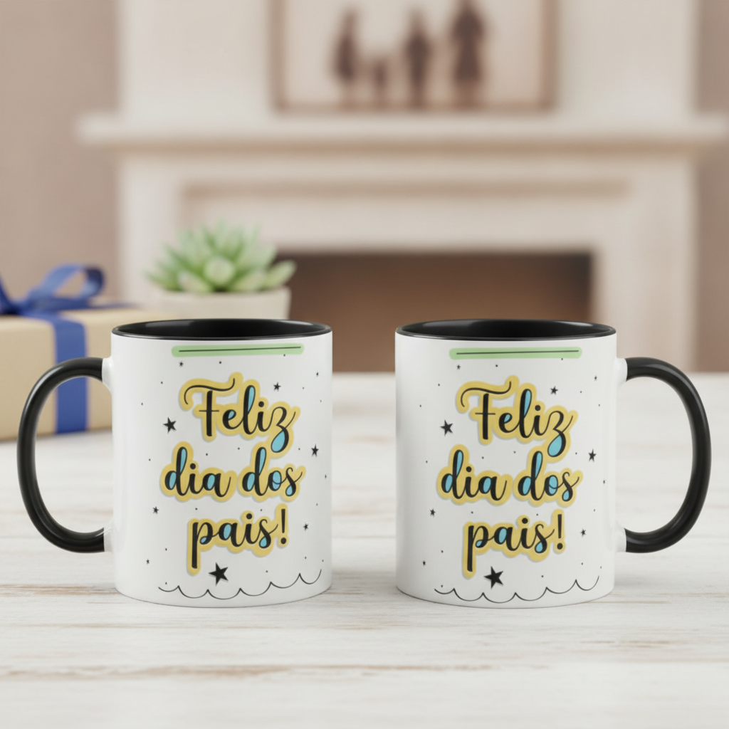 Caneca Feliz Dia dos Pais Presente Pai Escola Empresas - Família (Pai)