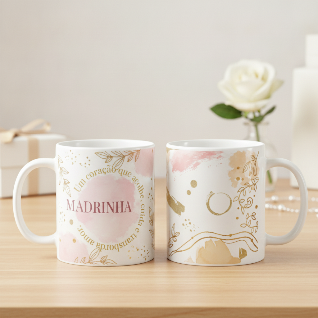 Caneca Feminina Madrinha Presente Coração de Madrinha - Batizado (Madrinha)