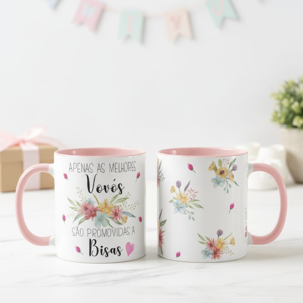 Caneca Rosa Vovó Promovida a Bisa Pronta Entrega Presente Bisavó - Anúncio de Gravidez (Bisavó)