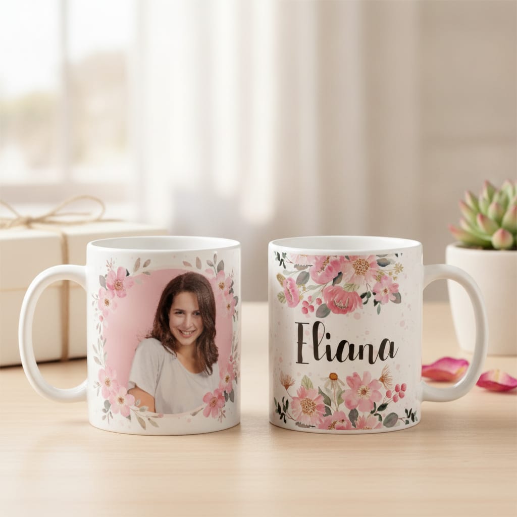Caneca Feminina Personalizada com Foto e Nome Floral - Outros (Floral)