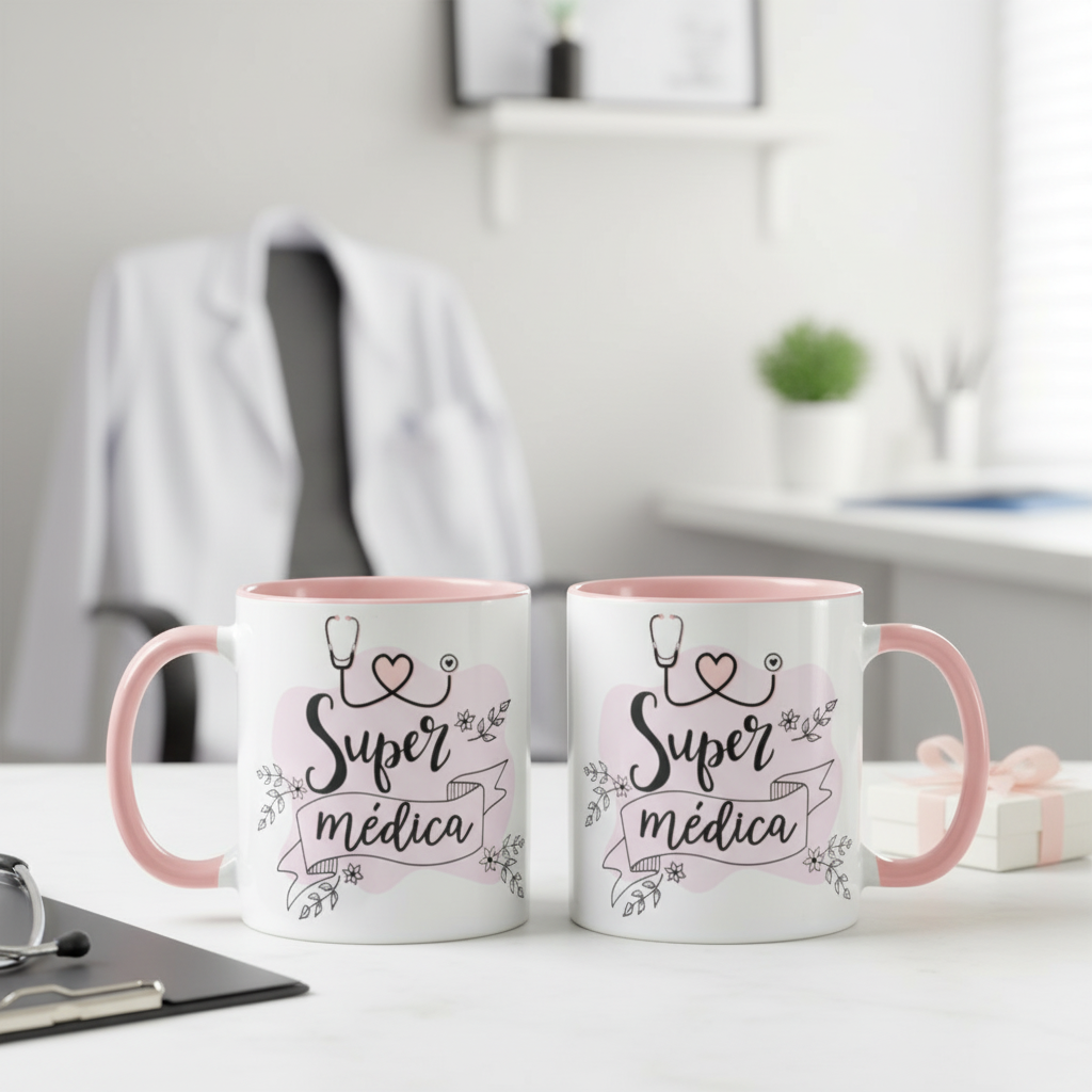 Caneca Feminina Presente Criativo Dia do Médico Super Médica - Profissões (Médico(a))