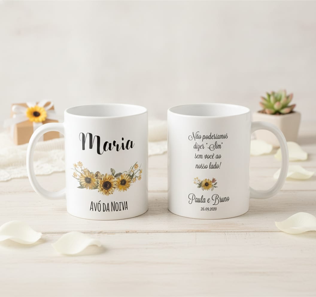 Caneca Girassol Presente Casamento Lembrança Avó da Noiva - Casamento (Avó/Noiva)