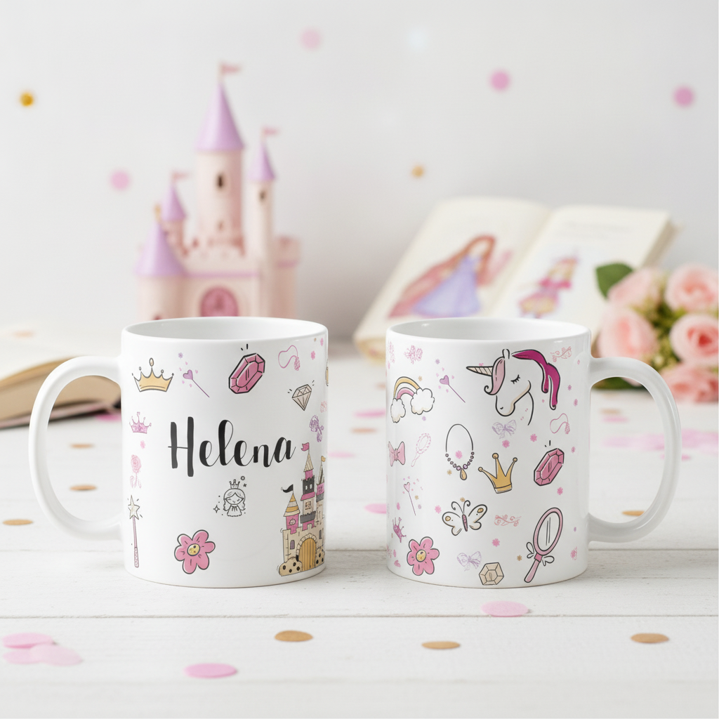 Caneca Polimero Infantil Personalizada com Nome Princesas - Outros (Princesas)