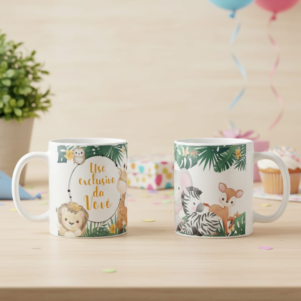Caneca Lembrança Aniversário Nascimento Safari Vovó - Família (Vovó)