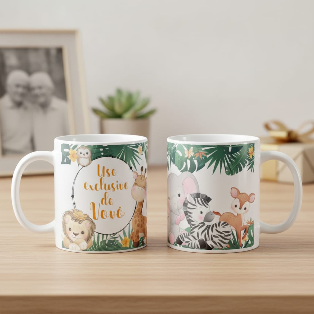 Caneca Lembrança Aniversário Nascimento Safari para Vovô Avô - Família (Vovó/Avô)