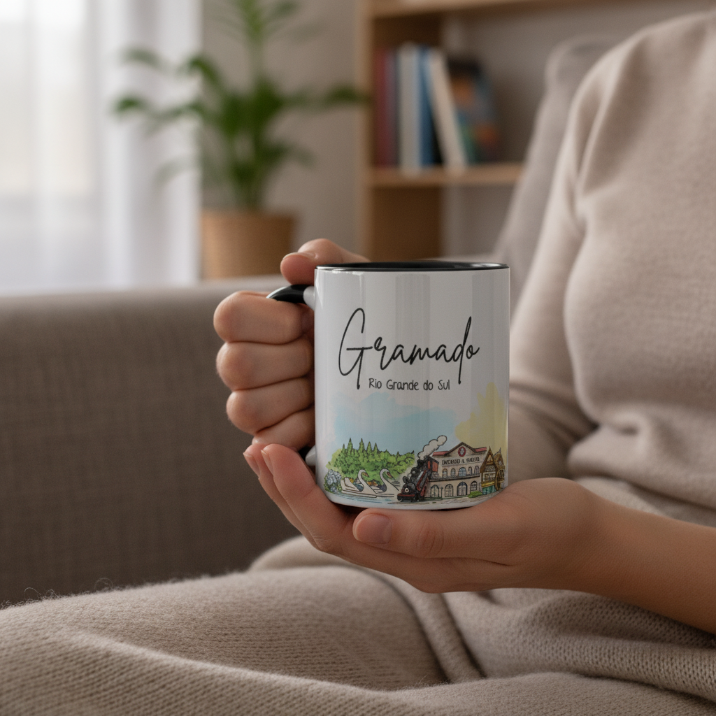 Caneca Lembrança Cidade de Gramado - Rio Grande do Sul - Preta