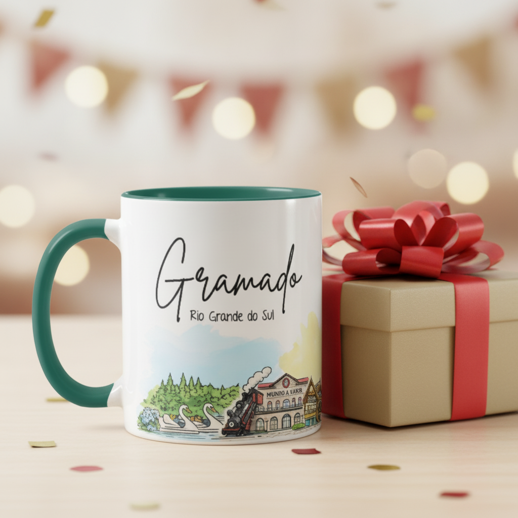 Caneca Lembrança Cidade de Gramado - Rio Grande do Sul - Verde Escuro