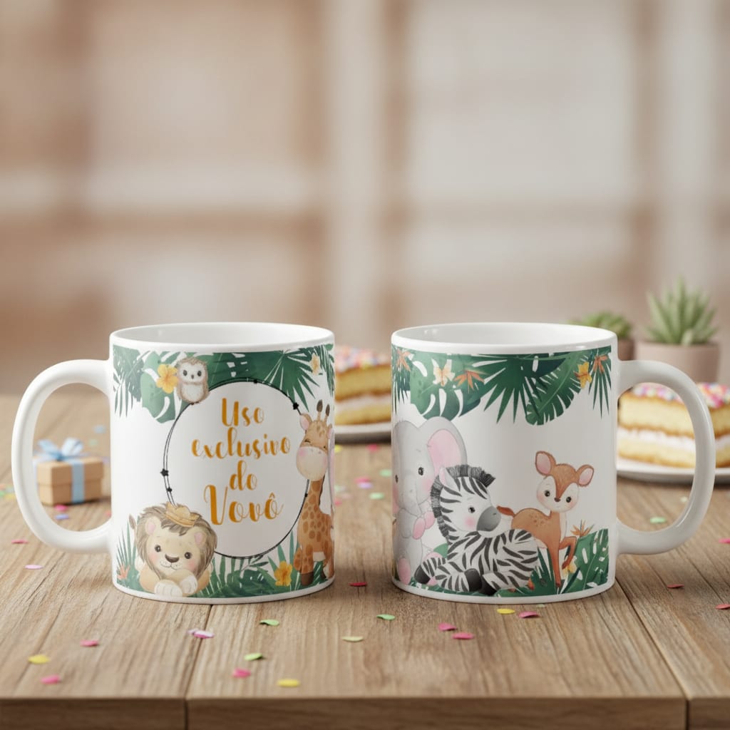 Caneca Lembrança Infantil Safari Aniversário Nascimento - Outros (Vovó)