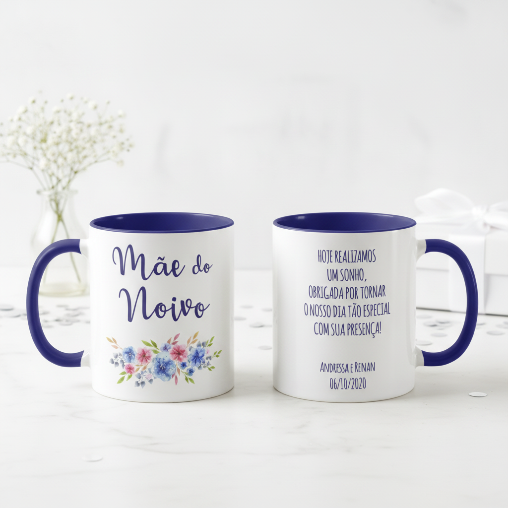 Caneca Lembrança Mãe do Noivo Recordação Casamento Azul - Casamento (Convidados)