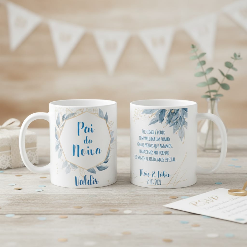 Caneca Lembrança Pai da Noiva Recordação Casamento Azul - Casamento (Noiva)