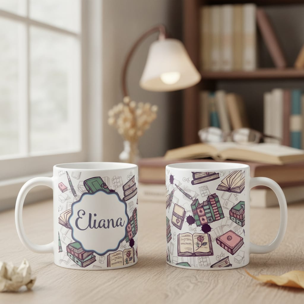 Caneca Livros Presente Criativo Literatura Livros com Nome - Hobbies (Leitor(a))