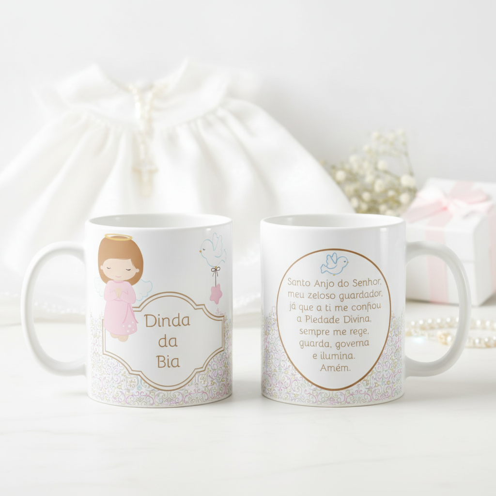 Caneca Madrinha Dinda Batizado Oração do Anjo da Guarda - Batizado (Madrinha)