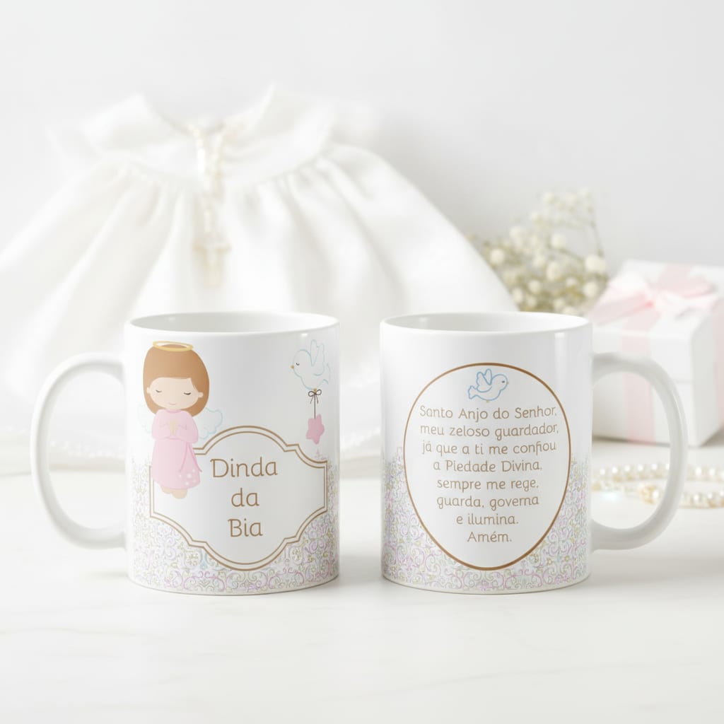 Caneca Madrinha Dinda Batizado Oração do Anjo da Guarda - Batizado (Madrinha)
