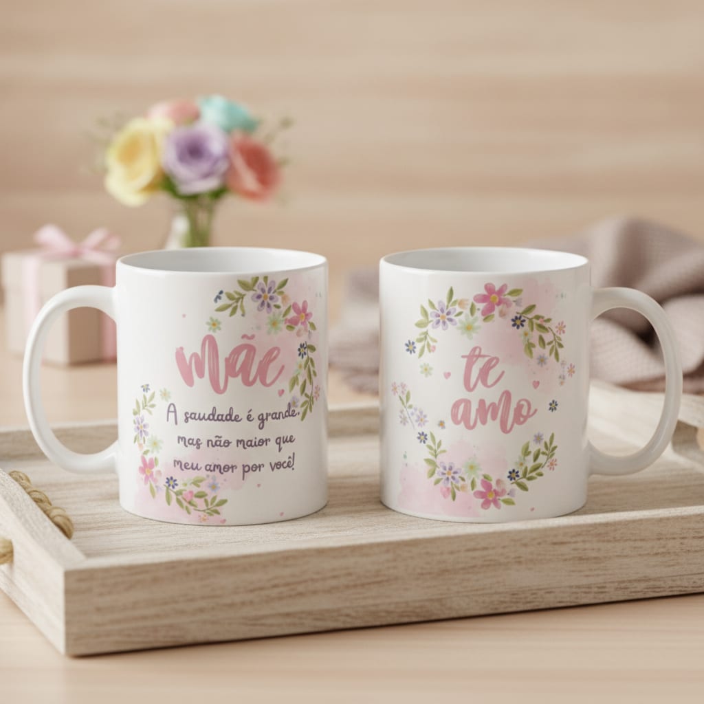 Caneca Mãe a Saudade É Grande Presente para o Dia das Mães - Família (Mãe)