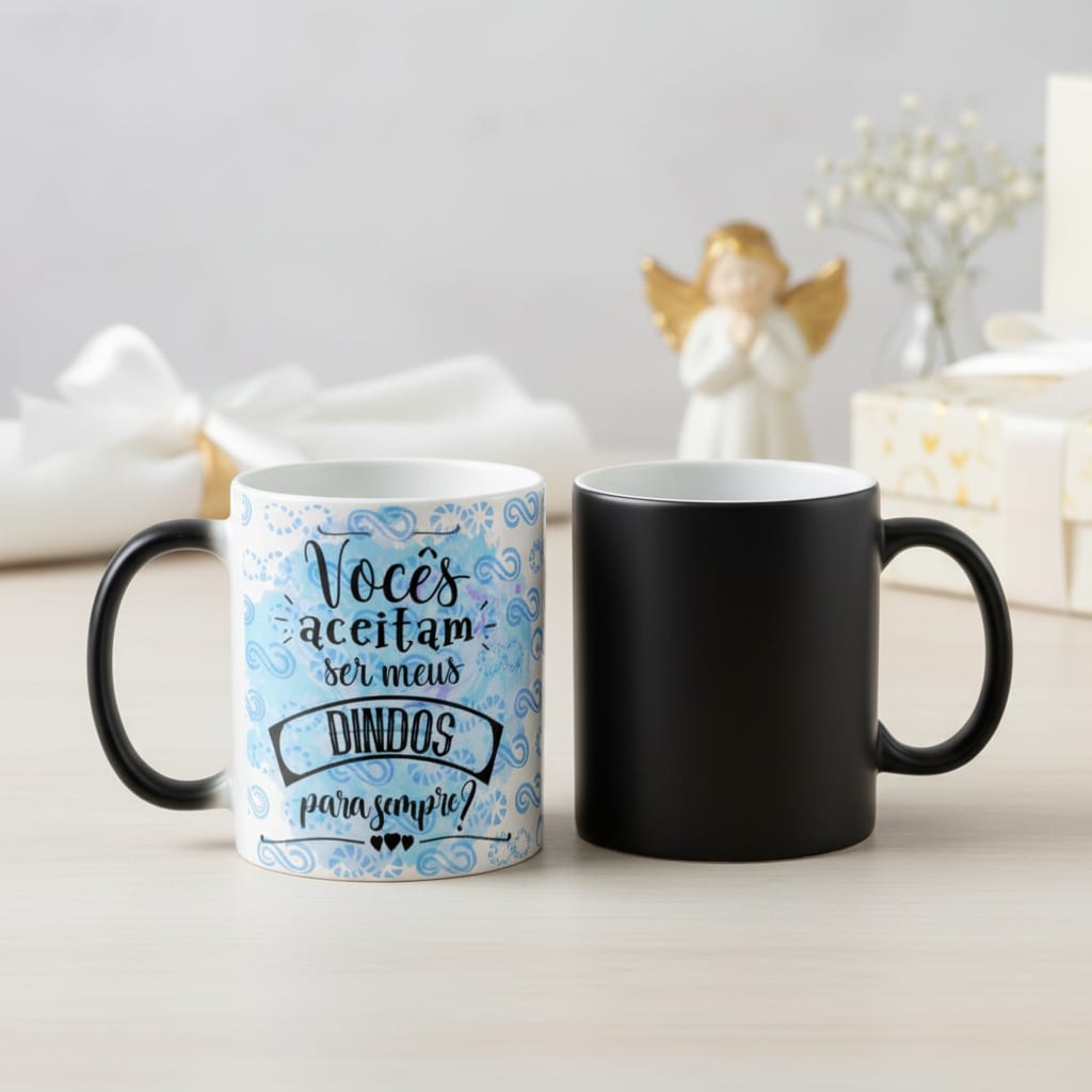 Caneca Mágica Convite Criativo Vocês Aceitam Ser Meus Dindos